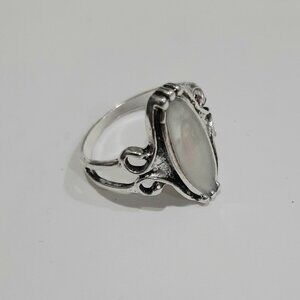 Pearlescent stone silver metal whimsigoth boho ring